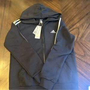 adidas Women's Essentials Full-Zip Hoodie, Black/White, DTA77, Small new